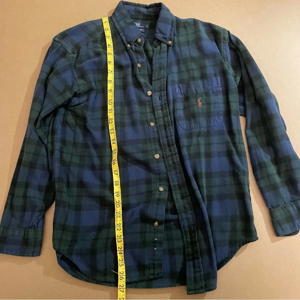 Polo by Ralph Lauren Green and Blue Plaid Button Down Flannel Long Sleeve Shirt